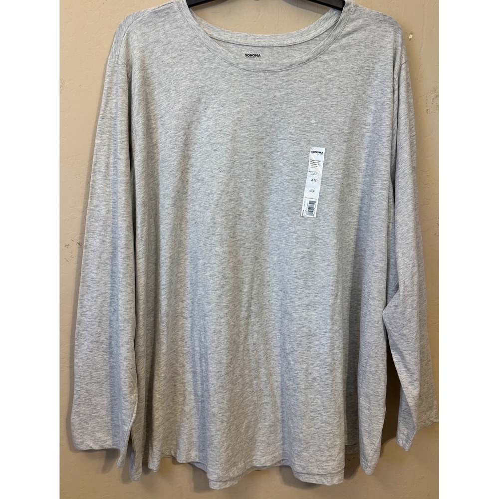 Sonoma Everyday Long Sleeve Tee Women 4X Gray Crewneck Heathered Shirt NEW
